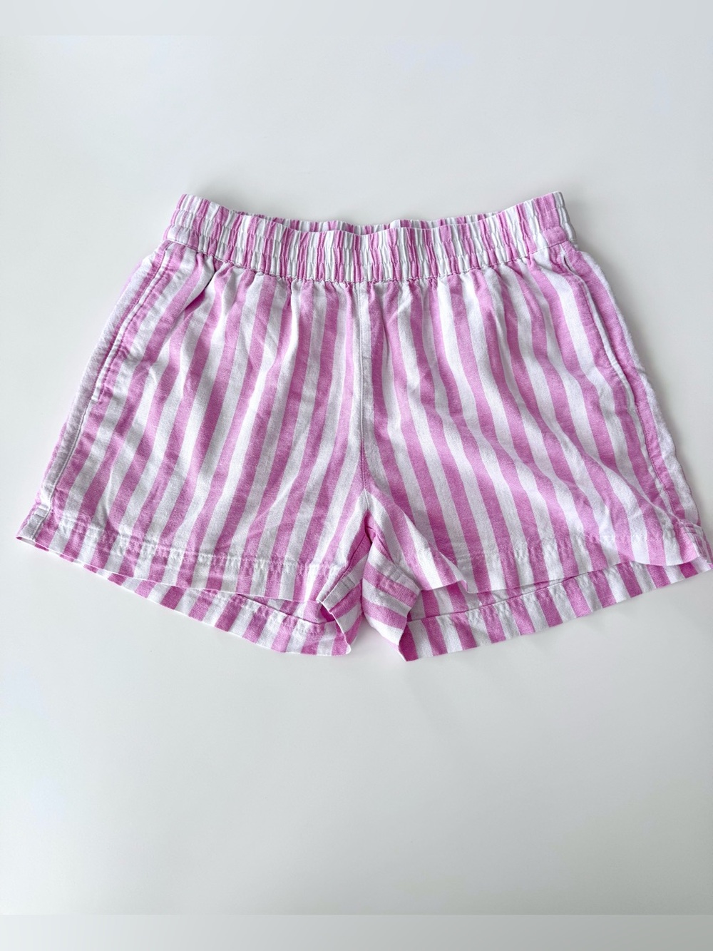 Old Navy Linen Blend Striped Pink & White Women's Elastic-Waist Shorts, size M